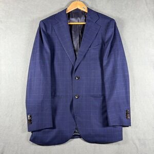 SuitSupply Blue Windowpane Blazer 38R Slim Super 130s Wool Colombo Sport Coat